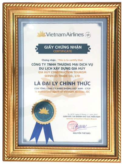Chứng nhận Đại Lý chính thức - Vietnamairline - 2015